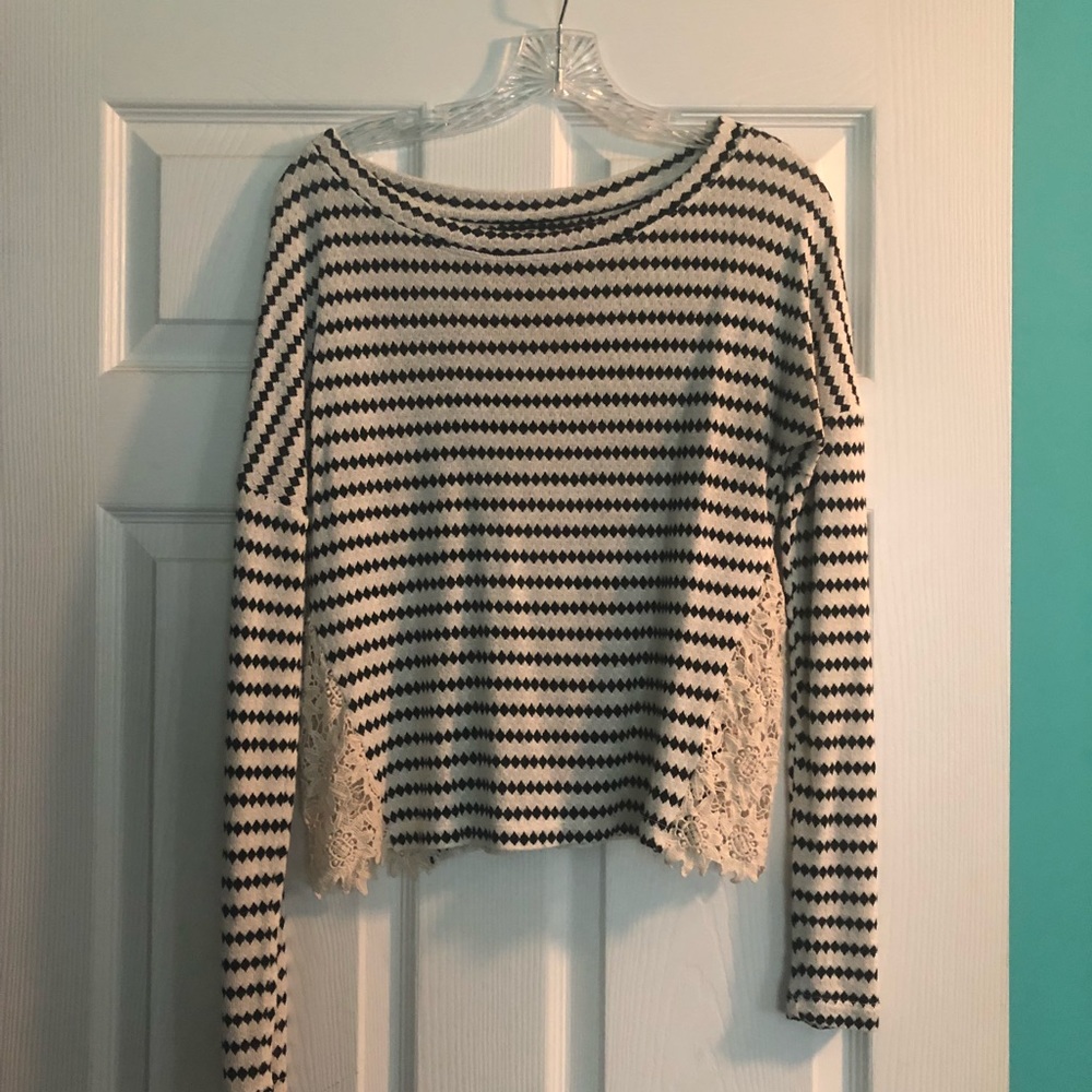 Striped Sweater With Lace Detail